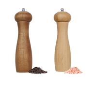 ManGotree Molinillo de Pimienta de Madera Molinillo de Sal de 8 pulgadas, Molinillo de Pimienta con Rotor Cerámico Ajustable, Molinillo de Sal para Cocina Pack de 2 (Natural + Nogal)