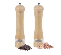 ManGotree Molinillo de Pimienta y Sal de Madera Hecho a Mano - Mecanismo Cerámico Ajustable con Ventana Acrílico, Diseño Elegante para Cocina Premium (8.5 pulg, Natural + Natural)