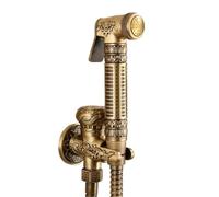 Manguera Bidé Mano Rociador de bidé mano, kit ducha for inodoro, cabezal latón antiguo, juego válvula cobre dorado, grifo for con chorro Bidé portátil para WC(Style 3 Antique)