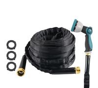 Manguera de agua antigiro de 50 pies con accesorios de aleación de bronce y cabezal de rociador ajustable para manguera de agua aire libre con salida