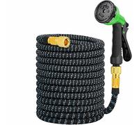 Manguera de agua extensible de jardín 2,5-7,5 m, triple extensión, pistola 8 funciones, lavado coche, riego césped, conectores de metal, resistente, alta presión