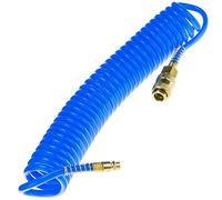 Manguera de aire comprimido en espiral SP-PU 5 m, manguera de aire comprimido de 5/8 mm de poliuretano, presión máxima de 10 bar, con protección contra torceduras y acoplamiento rápido, adecuado para