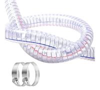 Manguera de alambre de acero, manguera reforzada, manguera transparente reforzada con alambre de acero de PVC, 1M con 2 abrazaderas, varios tamaños(ID 19mm)
