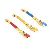 Manguera de carga de CA, juego de 3 piezas para R134A R410A R22 R12 con válvula de bola Conector en ángulo de 45 grados apagado manual 85 mm latón y goma HVAC/R herramientas técnicas de servicio