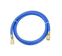 Manguera de carga, rosca SAE de 1/4 a 5/16, tubo HVAC azul de 5 pies con presión de trabajo de 800 PSI, conectores de latón y extremo doblado de 45 grados para servicio de CA