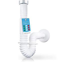 Manguera de desagüe flexible Bächlein de aluminio para el fregadero - G 1 1/4" x 32 mm, extensible de 320 a 800 mm, sifón de olores ajustable individualmente