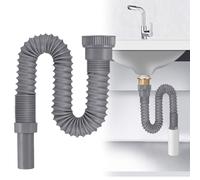 Manguera de desagüe flexible G1 ½" con alambre de acero reforzado, extensible, 350 - 760 mm, sifón/cierre de olores para cocina y baño, lavabo (gris)