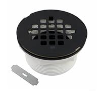 Manguera de drenaje de ducha de PVC con cubierta de filtro de malla de acero inoxidable y arandela de compresión de goma para instalación en duchas de acrílico y fibra de vidrio (negro)