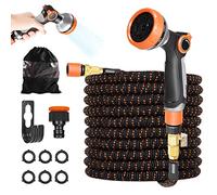 Manguera de Jardín 15m/50ft, Manguera Extensible con 10 Funciones, Manguera Riego Flexible con Doble Capa de Látex, Tela 2500D, Conectores de Latón de 1/2" y 3/4" Pulgadas Amarillo negro