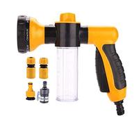 Manguera de jardín Boquilla-pistola de riego multifuncional de espuma agua-8 ajustable patrones, built-in dispensador de jabón, ahorro de agua-ideal para lavado de coches, riego del césped, amarillo