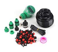 Manguera de jardín de 25 m con riego automático, de microgoteo con kit temporizador, gotero ajustable para flores, plantas y bonsáis, de riego automático para el