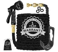 Manguera de jardín expandible de 100 pies, 3 veces flexible, mágica, ligera, antifugas, con accesorios de latón macizo de 3/10.2 cm 1/5.1 cm, boquilla de pulverización de 8 funciones (negro)