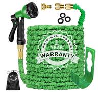 Manguera de jardín expandible de 100 pies, 3 veces flexible, mágica, ligera, antifugas, con accesorios de latón macizo de 3/10.2 cm 1/5.1 cm, boquilla de pulverización de 8 funciones (verde)