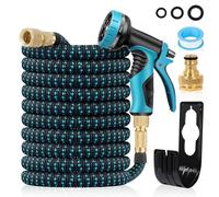 Manguera de jardín expandible de 100 pies, manguera de agua mágica flexible expandible 3 veces con boquilla de 10 funciones, látex de 4 capas y latón macizo de 3/4 pulgadas, antifugas, fácil de usar