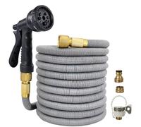 Manguera de jardín expandible de 150 pies, manguera de agua flexible con boquilla de 8 funciones, ligera y portátil para riego de jardín, lavado de coches, limpieza de mascotas, color gris