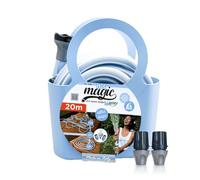 Manguera de Jardín Extensible 20 Metros con Ducha y Bolsa Multifunción, Manguera de riego Azul Antinudos y Antitorsión