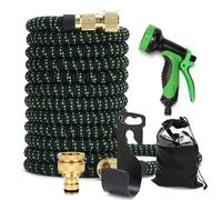 Manguera de jardín extensible de 75 300 pies, ligera, flexible y duradera, con accesorios de latón macizo de 3/4 pulgadas para un riego y lavado eficientes, sin torceduras ni fugas