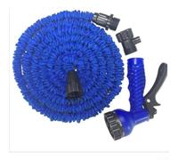 Manguera de jardín extensible, manguera de agua de jardín con pulverizador de 7 modos, tubo flexible para limpieza al aire libre, compatible con conectores estándar (50 pies y 15 metros, azul)
