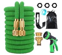 Manguera de jardín extensible - Manguera ligera y flexible con 10 mods de rociado, diseño sin torceduras, accesorios de latón macizo de 3/4 "y Anti-Leck-Technologie (Verde,50FT)