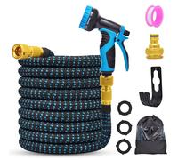 Manguera de jardín flexible de 15 m/30 m/45 m, con conexiones de latón macizo de 3/4 pulgadas y 1/2 pulgadas, 10 boquillas funcionales, manguera flexible