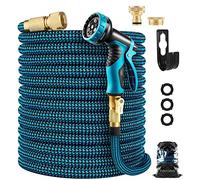 Manguera de jardín flexible, manguera de agua extensible con adaptador de 10 duchas, de latón, para riego y jardinería, manguera retráctil de 4 capas, núcleo de látex (7.5m, azul)