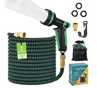 Manguera de jardín flexible, manguera de riego con boquilla de 10 funciones, correa flexible extensible con manguera de 3/4 pulgadas, cobre macizo (verde y negro, 30 m/100 ft)