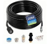 Manguera de Limpieza de Tuberías 20 m, 400 Bar, 60 °C, Kit con 5 Adaptadores Compatible con Kärcher K2-K7, Lavor, Interpump, Bosch, Accesorio para Hidrolimpiadora de Alta Presión