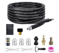 Manguera de limpieza de tuberías de 10 m para limpiador de alta presión, juego universal con boquillas y adaptadores, 200 bares, apto para limpiadores de alta presión Karcher K2-K7 y Bosch, para tubo