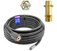 Manguera de limpieza de tuberías de 10 metros, rata de canal, para limpiador de alta presión, M22 x 1,5, manguera de desatascador compatible con bayoneta Karcher de latón, boquilla giratoria