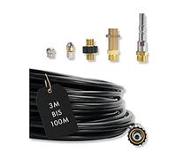 Manguera de limpieza de tuberías PROFESIONAL (6 piezas) para Kärcher Kränzle NILFISK ALTO Conexión HD profesional 1/8" AG M22 x 1,5 IG & adaptador de bayoneta y adaptador KEW & 2 boquillas (15 metros)
