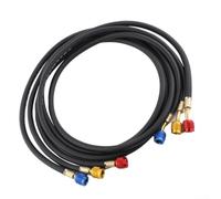Manguera de para carga de Alta Presión para Aire Acondicionado Coche R22 R134a con Manómetro - Tubo de Goma y Metal para Recarga Precisa de Gas en Taller Automotriz(1.5m)
