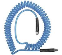 Manguera en espiral, atornillado, muelle de protección, tejido reforzado, PU, G 3/8, manguera de 12 x 8, PN a 23 °C máx. 15 bares. Longitud: 6,0 m.
