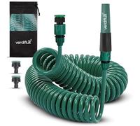 Manguera Espiral Jardín de 7,5 metros Ligera y Resistente a Impactos y Fugas, Manguera Jardín con Boquilla Ajustable, 2 Adaptadores + 2 Conectores, Lanza Verde Oscuro 7.5 metros Verdiflux