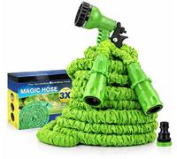 Manguera Extensible de jardin de 7,5 metros, Verde, Látex y Poliéster, Pistola Rociadora 8 Funciones, Retráctil, para Jardín, Lavado de Coches, Riego de Plantas, Limpieza. Manguera jardin alta presion