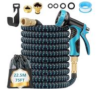 Manguera Extensible, Manguera Jardin Flexible con 10 Funciones Pistola, Boquilla Manguera Terraza Retractil Con 3/4" 1/2" Conector, Manguera Extensible Enrollable - Garden Hose (22.5M/75FT)