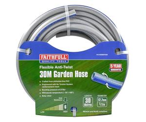 Manguera flexible antitorsión Faithfull NTS de 30 m (98 pies) y 12,7 mm (1/2 pulg.) de diámetro - PVC de 5 capas, malla reforzada NTS, resistente a torceduras y enroscamientos