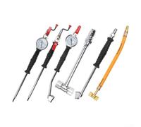 Manguera flexible de doble boquilla para inflador de neumáticos para coche, motocicleta y con bomba estilo T, construcción completa de acero, resiste alta presión con medidor de presión preciso (A)