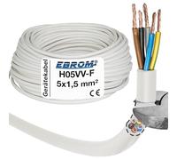 Manguera H05VV-F 5G - 1,5 mm², 5 x 1,5 mm², color blanco, 10 m, 25 m, 50 m o 100 metros