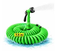 Manguera jardín espiral extensible hasta 7.5M con Pistola Rociadora 7 modalidades de riego. ideal balcones, terrazas y jardines. Manguera de agua.