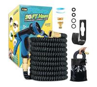 Manguera Jardin Extensible 15M/50ft, Manguera Extensible con Pistola Rociadora de 10 Funciones, Garden Hose, Con 3/4" 1/2" Conector, Flexible y Antienredos, para Jardín, Terraza, Huerto (15M/50ft)