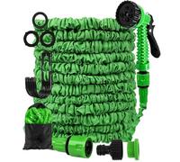 Manguera Jardin Extensible 7.5 m/15 m/22.5m/30 m Metros, Manguera Flexible Jardín con Pistola Rociadora 7 Funciones, Garden Hose, (Green,25FT-7.5M)