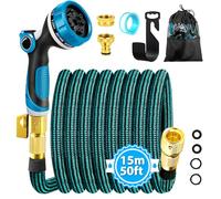Manguera Jardin, Manguera Extensible 15 metros con Conector de Latón de 3/4'&1/2', Mangueras de Jardín Flexible con Boquilla Pulverizadora de 10 Funciones, Garden Hose para Jardín y Terraza(15M)