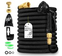 Manguera Jardin Manguera Extensible con 10 Boquillas de Patrón de Pulverización Conector de Latón Tela 3750D Manguera de Alta Resistencia con Núcleo de Látex de 3 capas（15M/50FT）