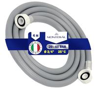 Manguera Lavadora y Lavavajillas 4 m para Entrada Agua para Temperaturas de hasta 25°C Presión de 20 a 60 Bar Conexión Recta y Ángulo Ø 3/4" - MADE IN ITALY - MONTERAL