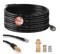 Manguera para limpieza de tuberías de 15 m, con adaptador M22, boquillas rígidas + giratorias, 240 bar, 60 °C, juego de limpieza de tuberías adecuado para Kränzle Kärcher K2-K7, manguera de alta