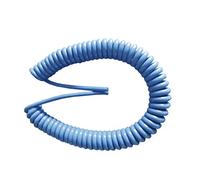 Manguera rizadora 3x1 mm, 5 metros (50 cm enrollados), color azul, ideal para riego, aspiración y aplicaciones domésticas.