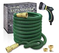 Mangueras de jardín expandibles TheFitLife - Accesorios de latón estándar de la UE con núcleo de látex triple y boquilla de pulverización de 8 funciones, portátil y sin pliegues