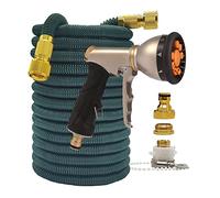 Mangueras de jardín Manguera de riego for el hogar y el jardín Conector de metal doble flexible de alta presión Verde oscuro 25-100FT Pistola de lavado de automóviles Manguera de agua de jardín de fác