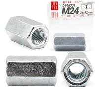 Manguito roscado M24 x 72 mm DIN 6334 hexagonal tuerca larga 1 pieza de acero galvanizado, tuerca espaciadora larga para varillas roscadas
