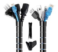 Manguitos para Cable Ø2.2cm - 5m, Organizador Cables Escritorio Bajo Mesa para Esconder 6-8 Cables con Guía Pasa Cables, Caja Guarda Ocultar Cables para TV, Cocina, Oficina y Electrodomésticos